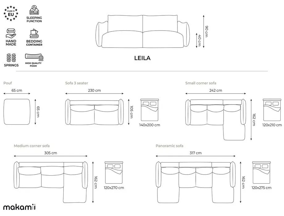 Zielona rozkładana sofa z tkaniny szenilowej 230 cm Leila – Makamii