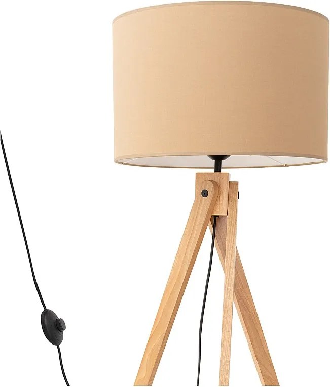 Lampa podłogowa nowoczesny Natt, tkanina/PVC/drewno - 1 źródło - L.77 x H.140 cm - taupe/naturalne drewno