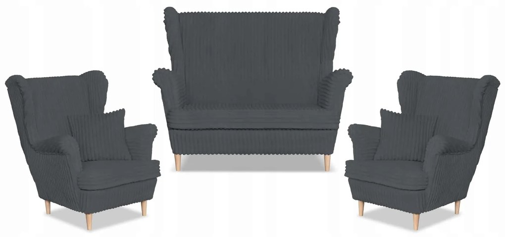 Zestaw uszak Rene Estella sofa fotele Family Meble ciem. szary sztruks
