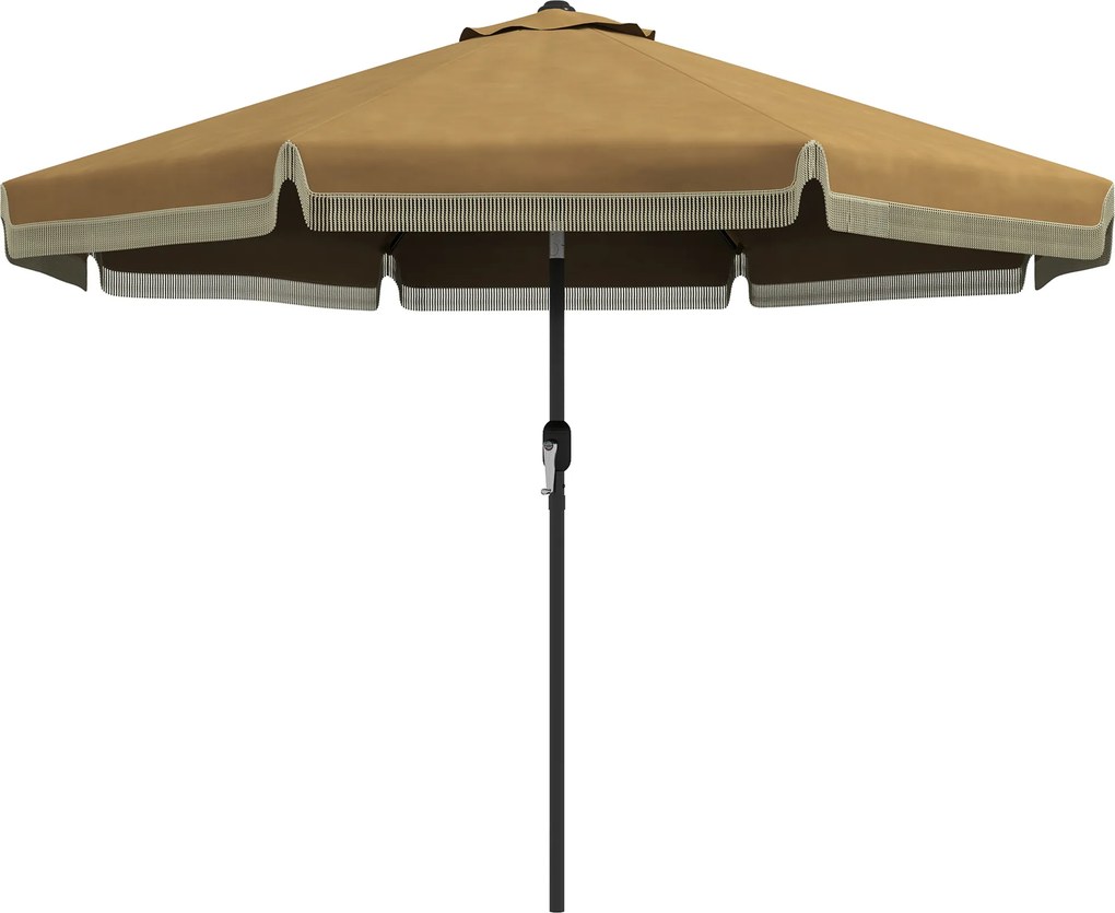 Outsunny Parasol z Ozdobnymi Frędzlami, Ø265 cm, Nachylany, Dwuczęściowy Metalowy Maszt, Wentylacja, Khaki/Czarny