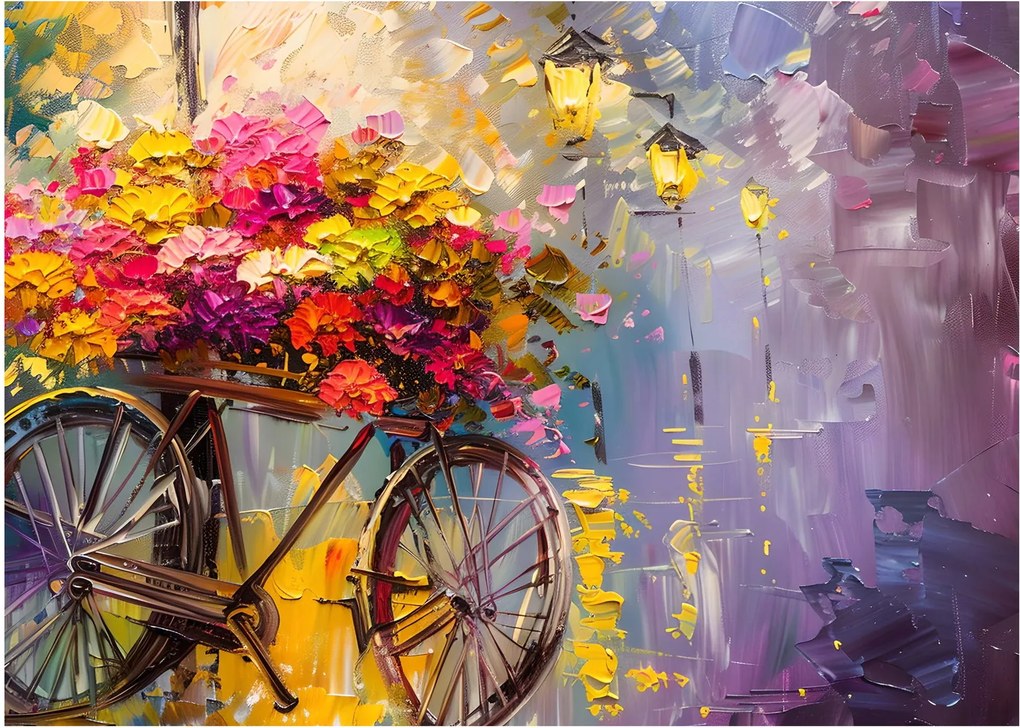 Obraz - Koło z kwiatami (70x50 cm)