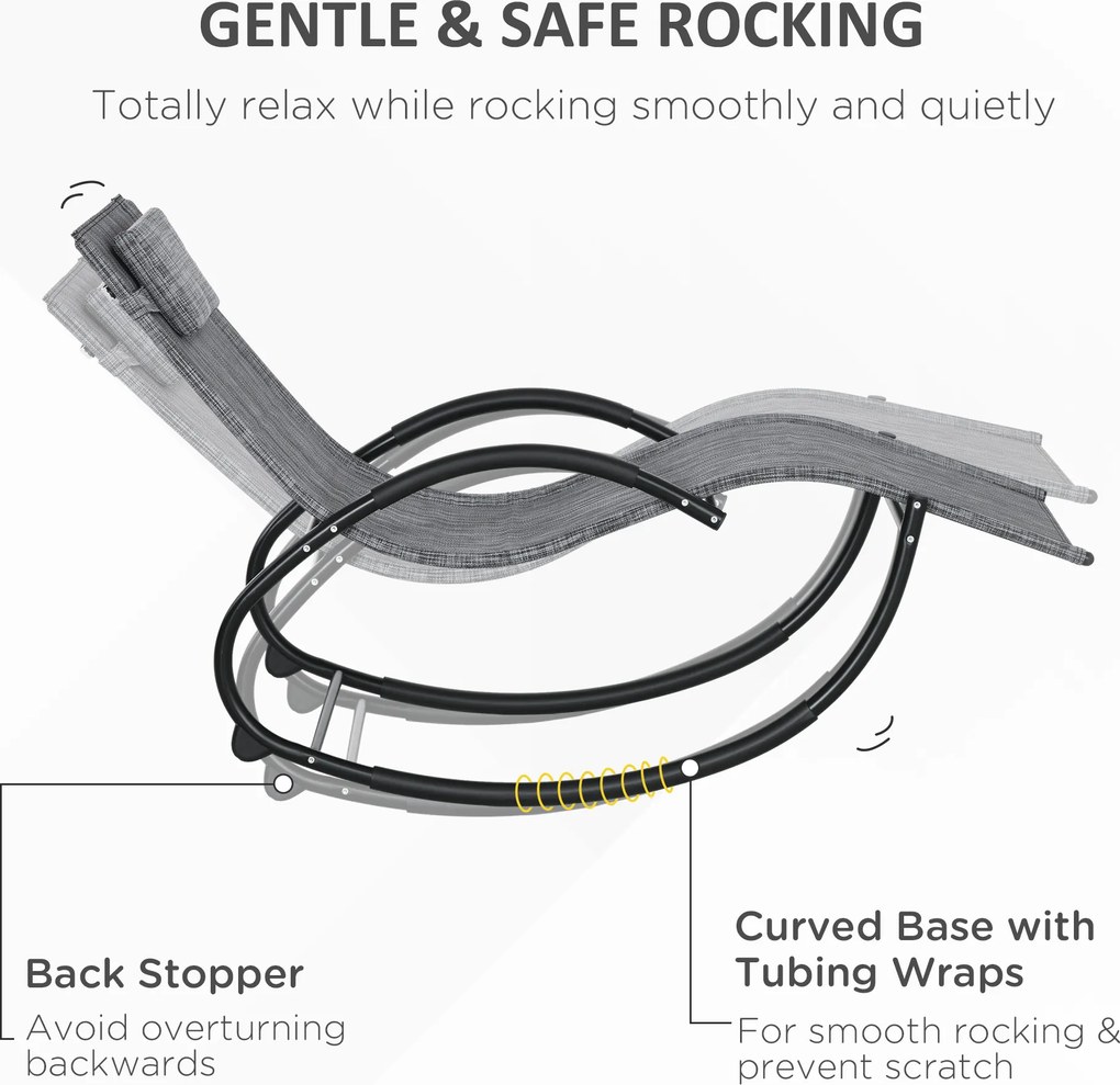 Outsunny Fotel bujany ogrodowy Leżak, w tym Poduszka pod głowę, 155 cm x 61cm x 88 cm, Szary