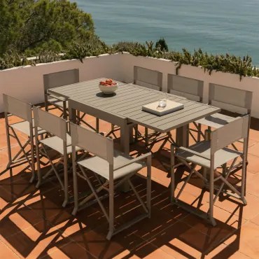 Zestaw Stołu 90-180x90 Cm Rozkładanego Z Aluminium Starmi Oraz 8 Składanych Krzeseł Ogrodowych Typu Reżyser Ze Stali Zurena Moka Brown - Sklum