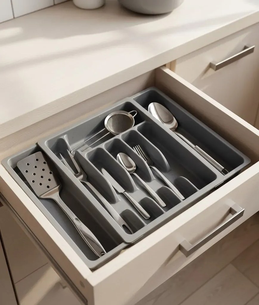 Szary rozsuwany wkład do szuflady B1-L43