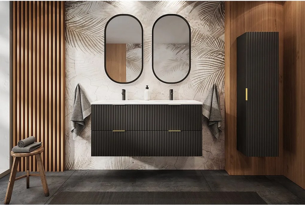 Szafka łazienkowa ryflowana FLOW 120 cm czarny