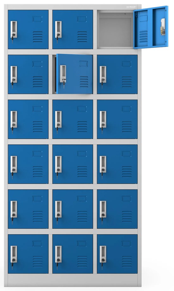 Szafka pracownicza skrytkowa szaro-niebieska: KAROL, 900 x 1850 x 400 mm