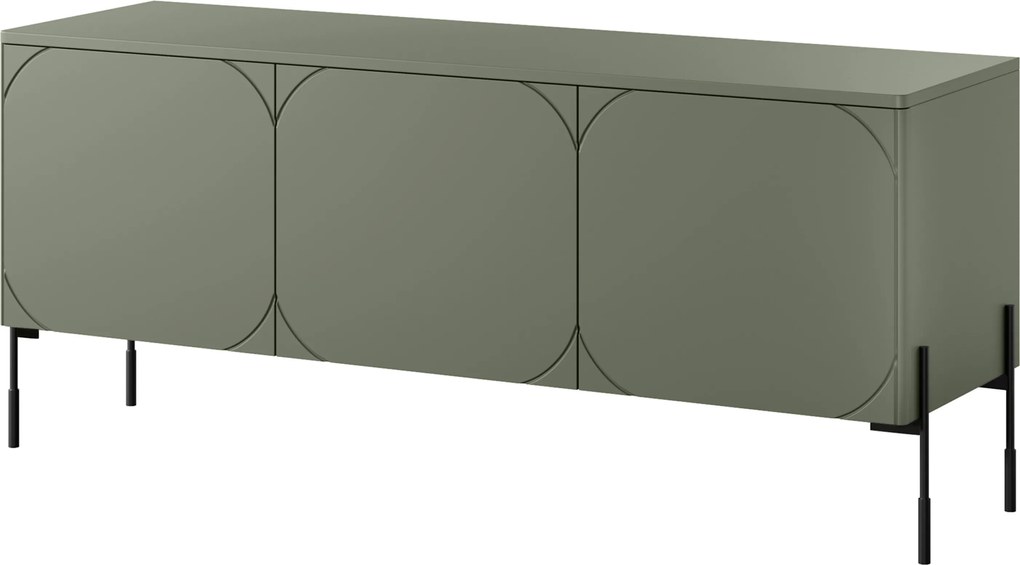 Szafka RTV trzydrzwiowa Sonatia na metalowych nogach 150 cm - oliwka