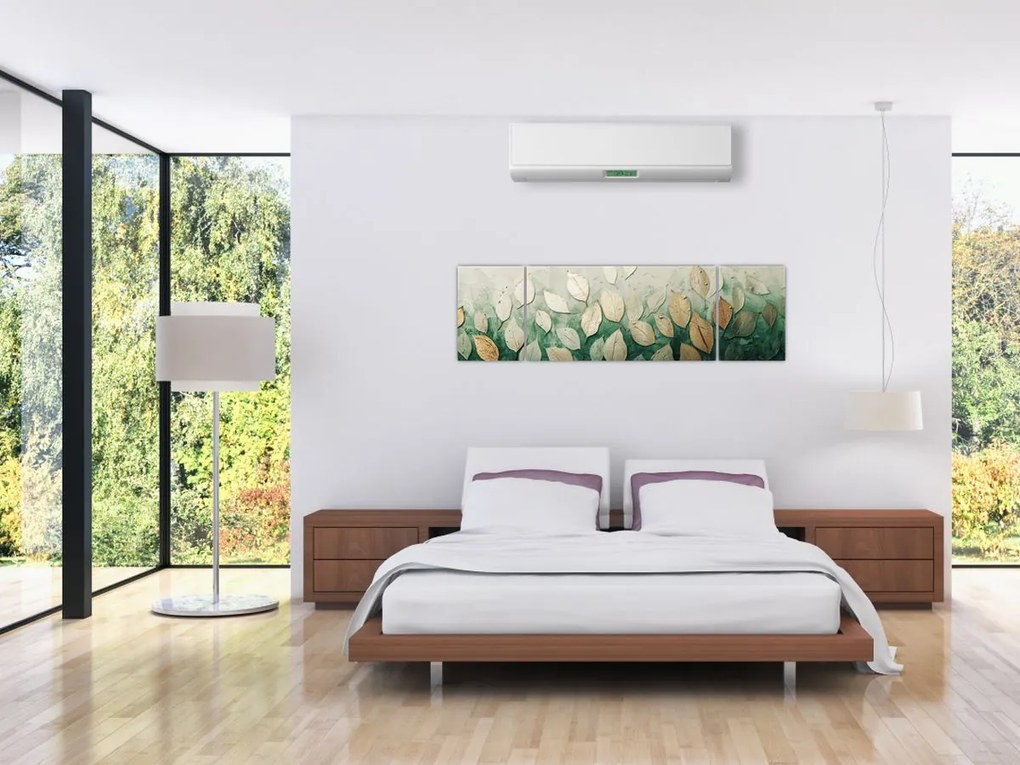 Obraz - Złoto-zielone liście (170x50 cm)