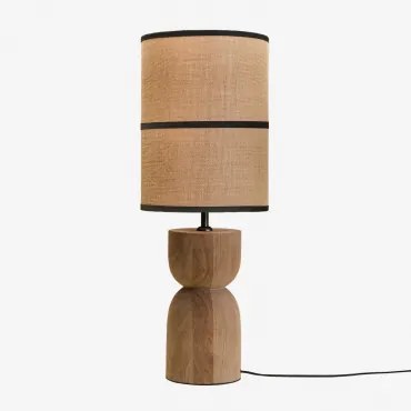 Lampa Stołowa Z Drewna Mango Diniz ↑30 Cm & Olinda Czarny Ø35 Cm - ↑25 Cm - Sklum