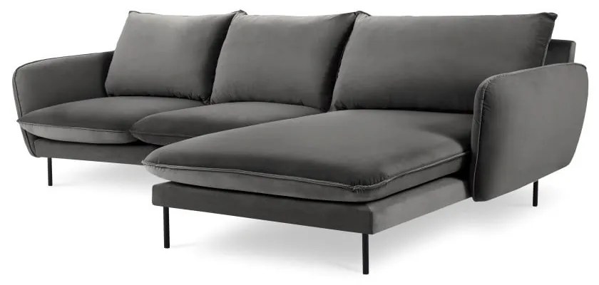 Ciemnoszara narożna aksamitna sofa prawostronna Cosmopolitan Design Vienna