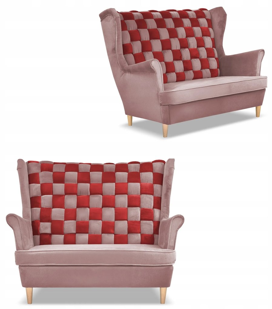 Sofa kanapa uszak CAROL DUO skandynawska Family Meble różowo - czerwona