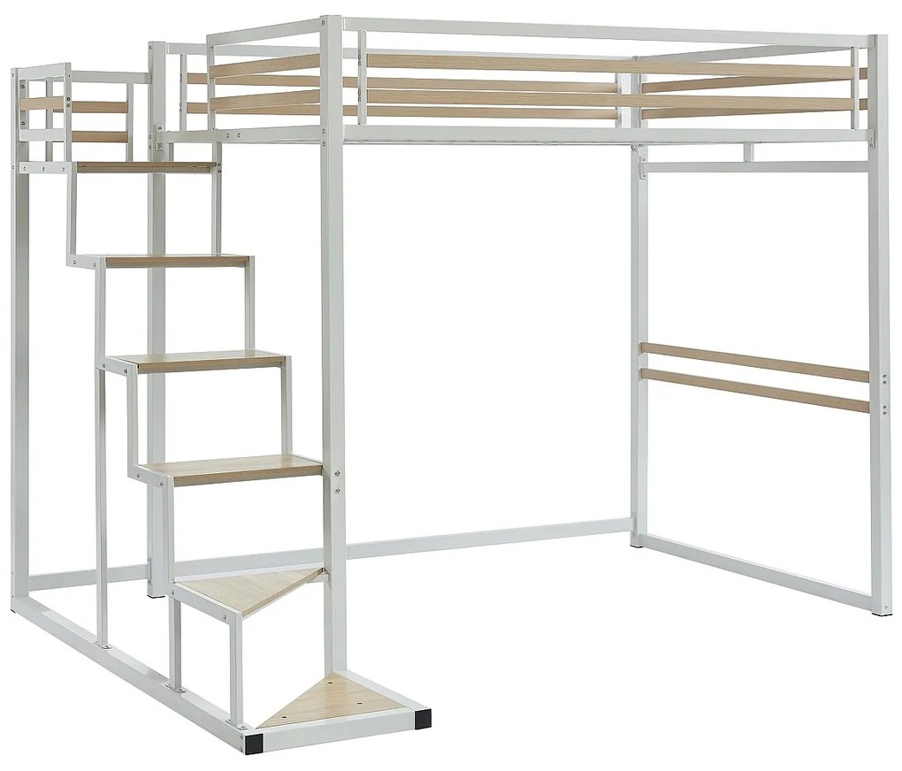 Łóżko antresola 140 x 200 cm - Metal i MDF - Biały - JOGUI