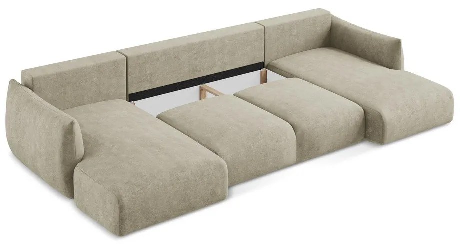 Beżowy rozkładany narożnik z tkaniny szenilowej (w kształcie litery U) Leila – Makamii