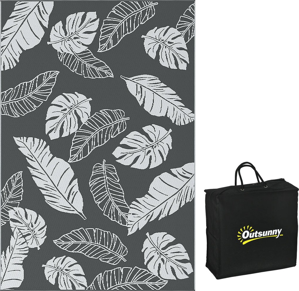 Outsunny Zewnętrzny dywan z możliwością odwrócenia, wodoszczelny, Wzór liść, 182x274cm, Szary/Biały