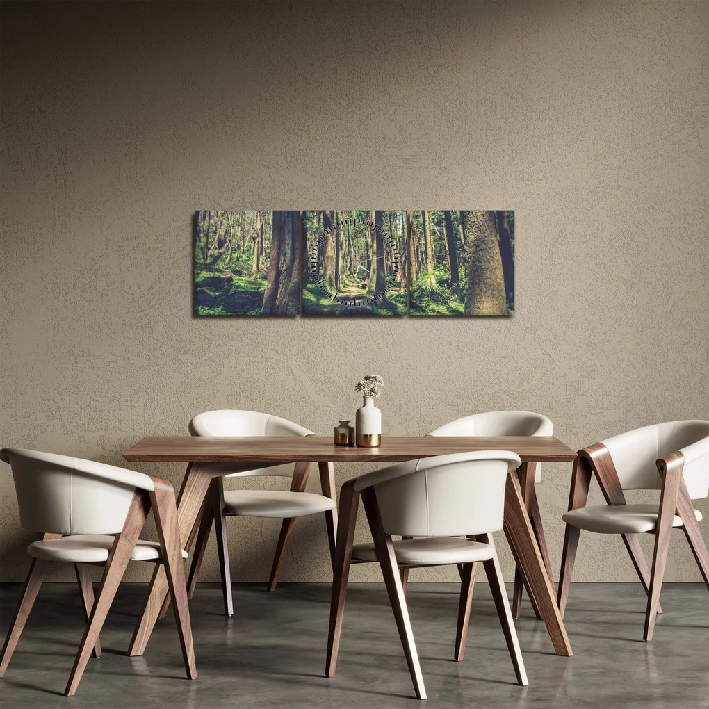 Obraz ścieżki pomiędzy drzewami (z zegarem) (90x30 cm)