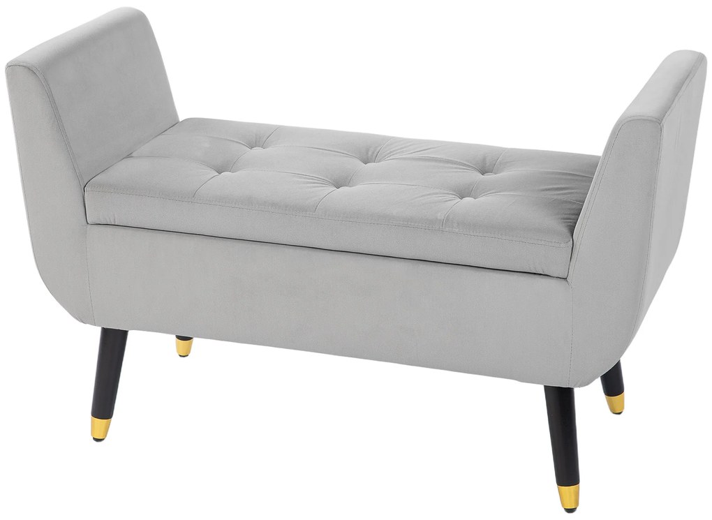 HOMCOM Ławka z miejsca do przechowywania i podłokietnikami, Skrzyniowa, Aksamitny Poliester, Drewno Kauczukowe, Jasnoszary, 107 x 42 x 65 cm