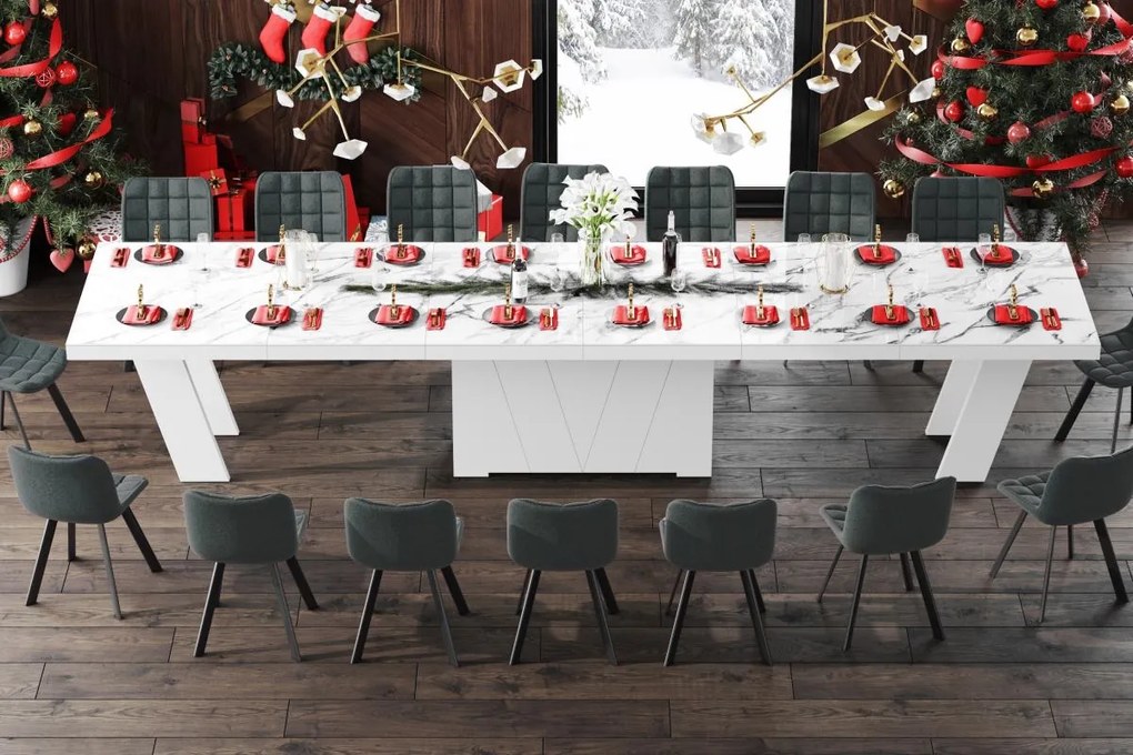 Stół w wysokim połysku Grande 160 Hubertus rozkładany do 412 marmur/biały