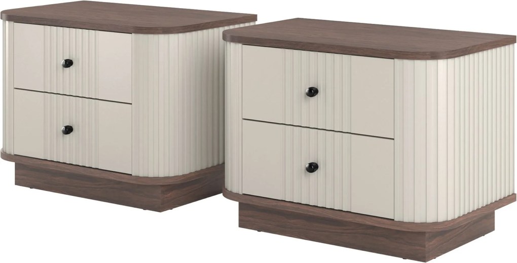 Zestaw szafek nocnych Vesper 56 cm na cokole - kaszmir / orzech / czarne uchwyty