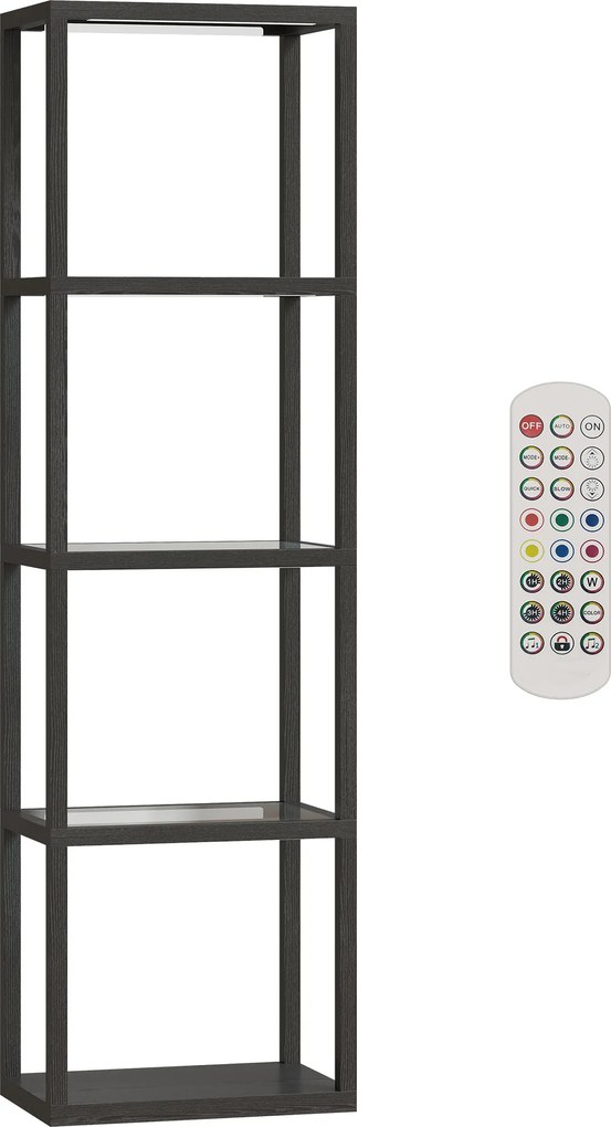 HOMCOM RGB lampa stojąca z szklanymi półkami, 4-poziomowa lampa LED z pilotem, synchronizacja muzyki, czarna