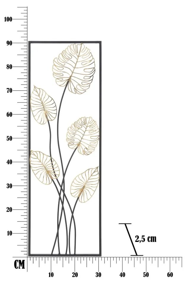 Metalowa dekoracja wisząca z wzorem liści Mauro Ferretti Luxy -B-, 31x90 cm
