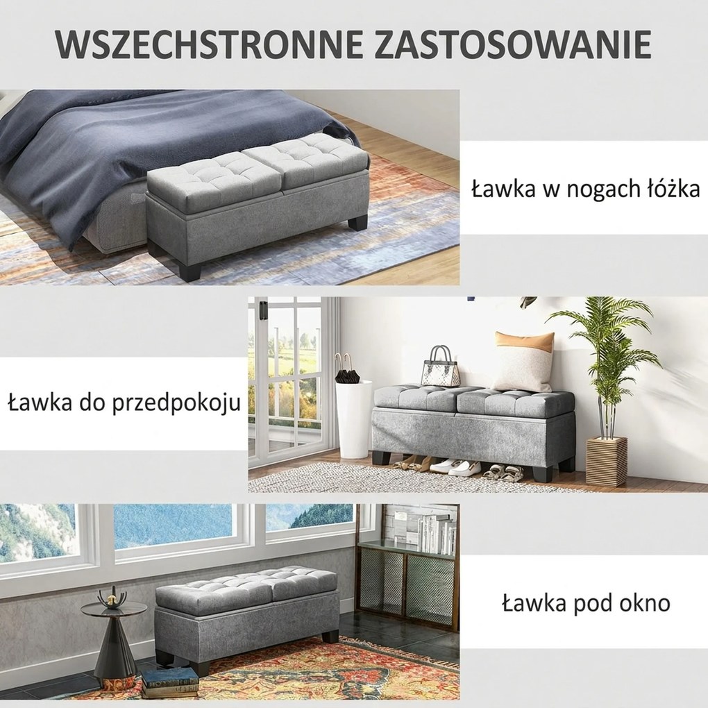 HOMCOM Fondoletto ławka z pojemnikiem tapicerowana, 116x41x47 cm, Szary