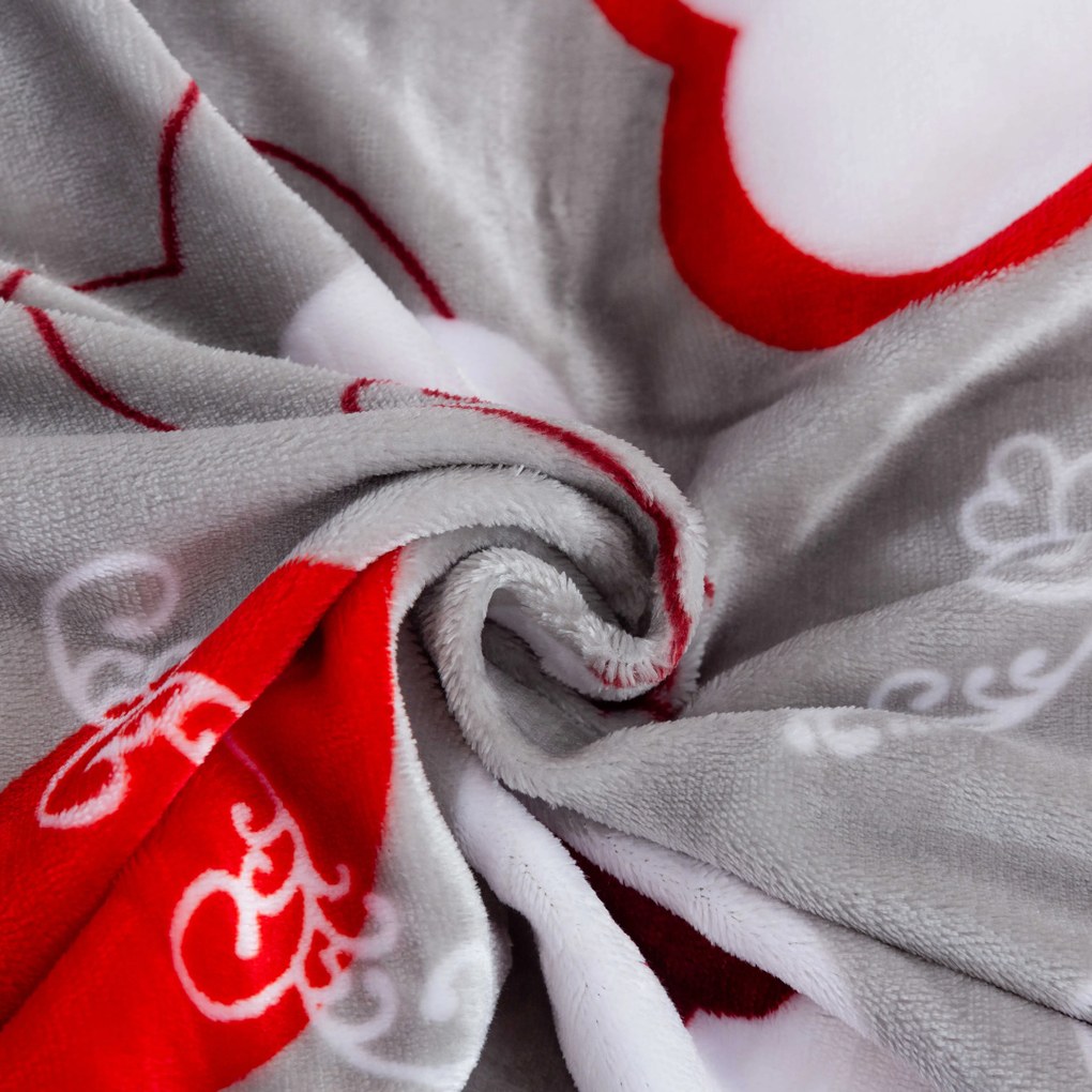 PrzytulneMieszkanie.pl PrzytulneMieszkanie.pl PrzytulneMieszkanie.pl Zestaw 2 szt. pościeli z mikropluszu CHRISTMAS HEART szare + prześcieradło z mikropluszu SOFT 180x200 cm białe, łóżko podwójne