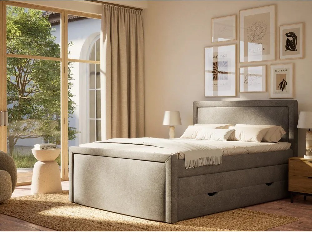 Szare łóżko kontynentalne ze schowkiem 160x200 cm Fresco – Maison de Rêve