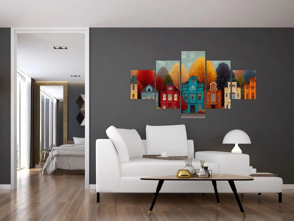 Obraz - Malowane jesienne miasto (125x70 cm)
