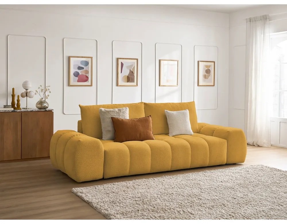 Musztardowa sofa z tkaniny szenilowej 278 cm Everest – Bobochic Paris