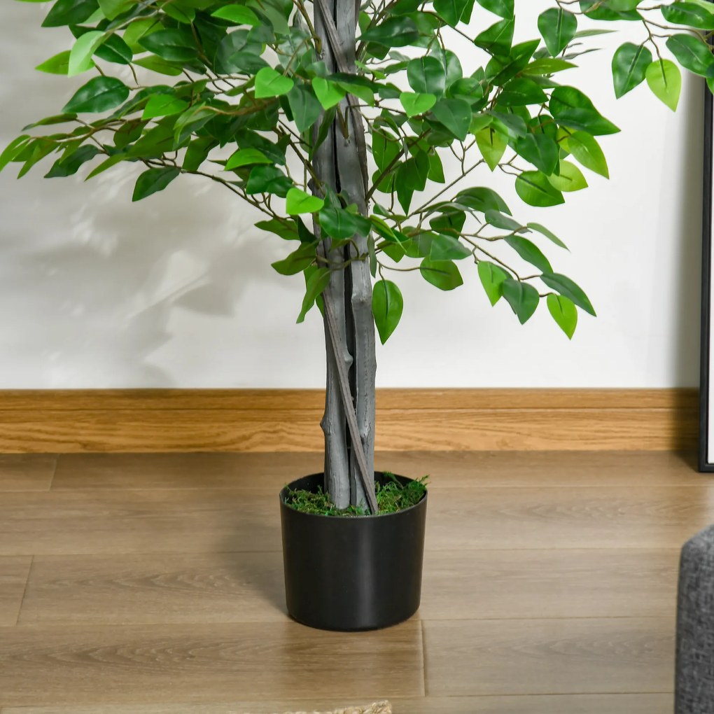 HOMCOM Sztuczne Drzewo Ficus, Realistyczny Wygląd, Donica Cementowa, 135 cm, Łatwe w Utrzymaniu, Plastik, Zielony
