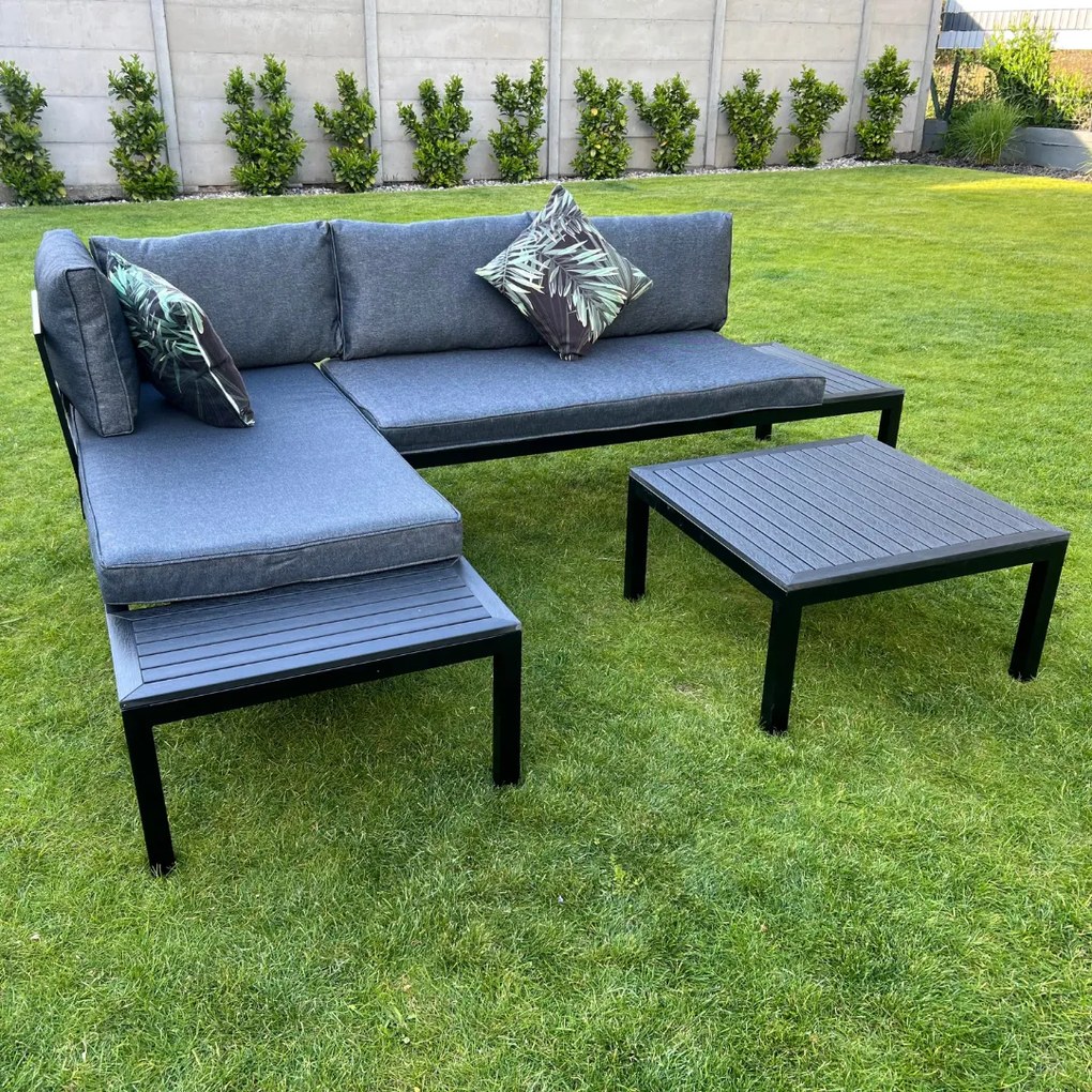Zestaw 2 x Sofa Narożna Dwuosobowa Stalowa VENTO Stolik Kawowy Czarny