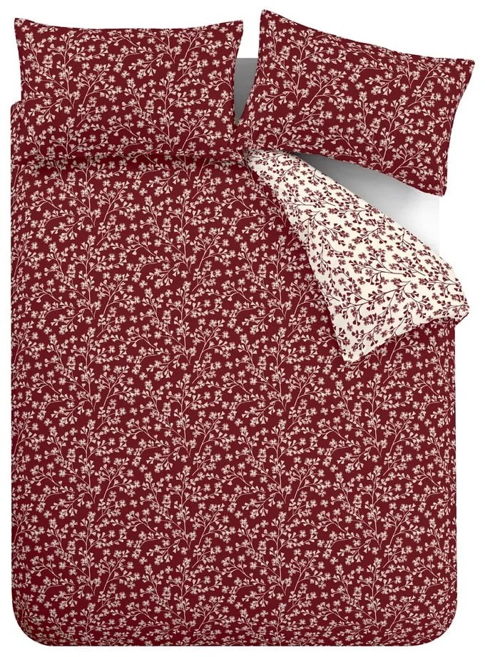 Czerwona flanelowa pościel jednoosobowa 135x200 cm Grace Floral Leaf – Catherine Lansfield