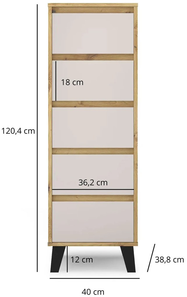 Wąska komoda z szufladami do salonu dąb artisan + kaszmir A5-K03