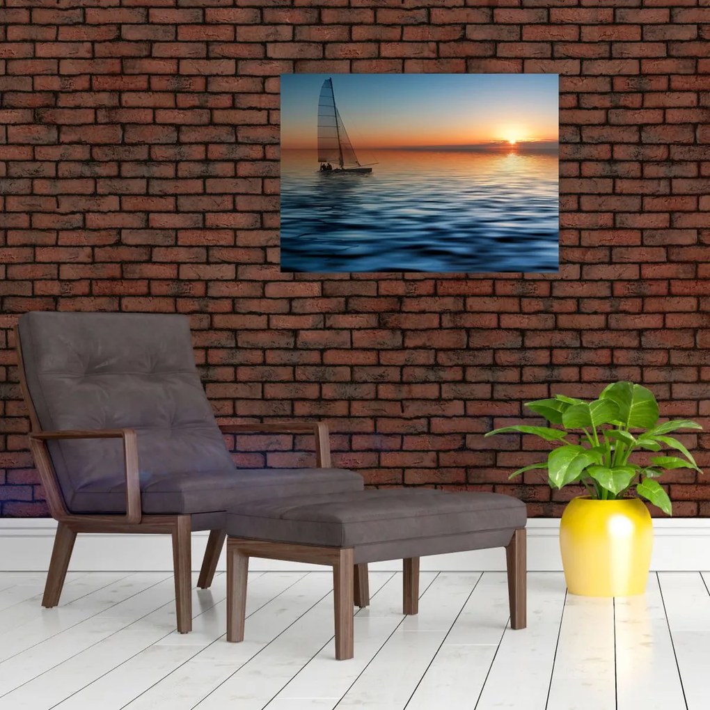 Obraz na szkle - Żaglówki na morzu (70x50 cm)