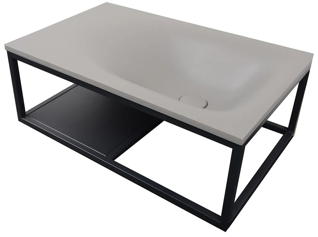 Umywalka prostokątna z betonu i stali nierdzewnej - Szary i czarny - szer. 61 x wys. 39 cm - TICINO