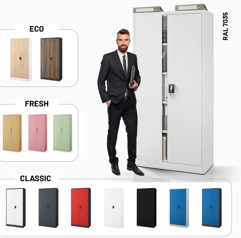 Szafa na dokumenty biurowa metalowa szara: JAN H, 900 x 1950 x 400 mm