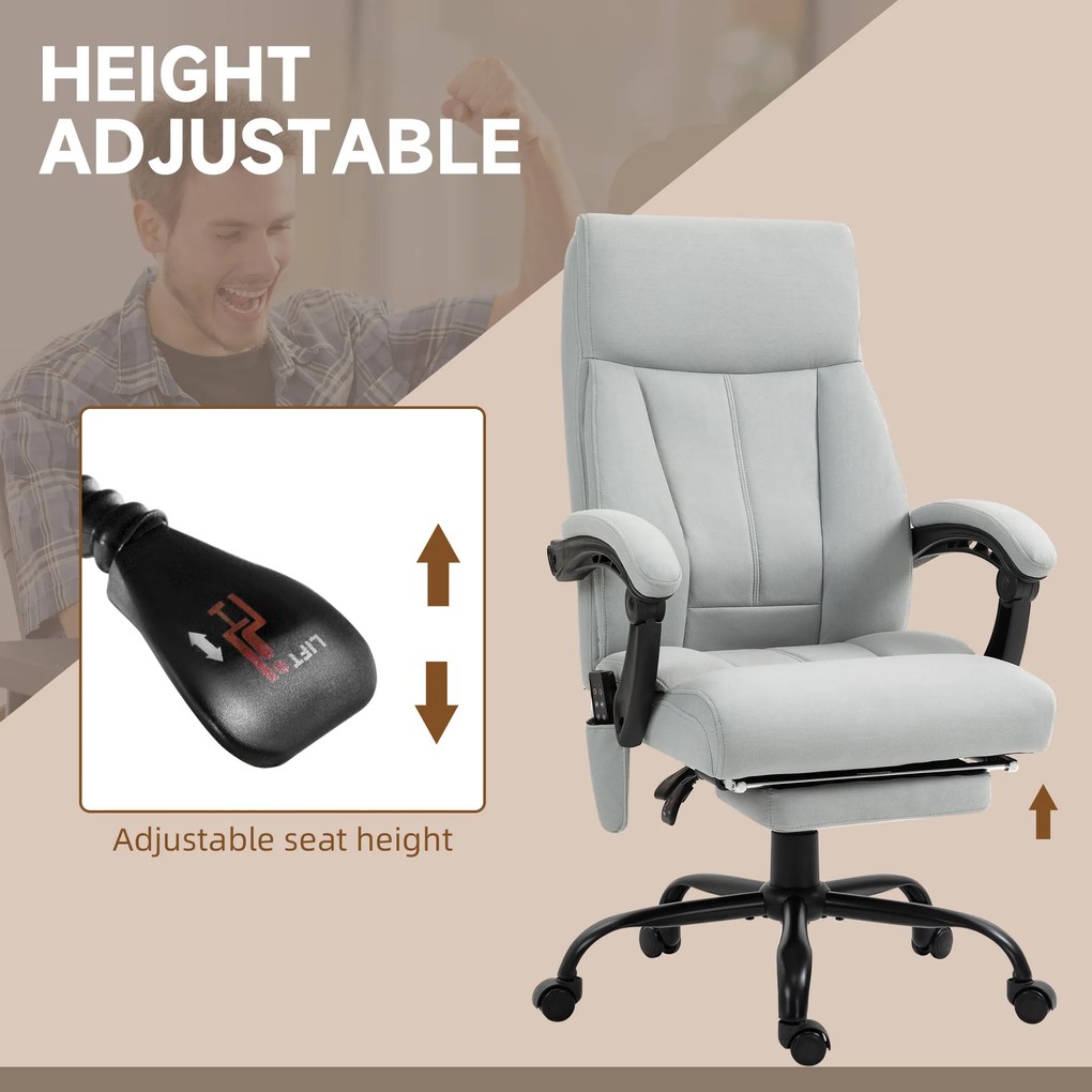 Vinsetto Fotel biurowy z masażem i ogrzewaniem podnóżek regulowany do 120 kg szary | Aosom PL