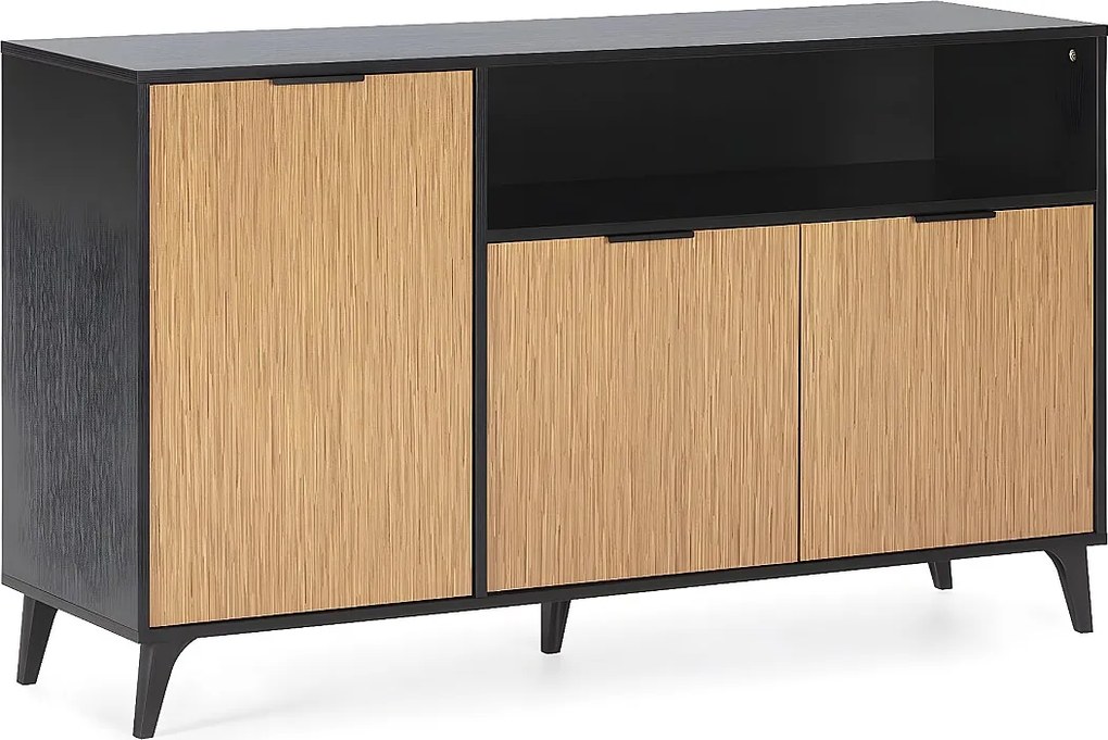 Bufet kolumnowy Denis 3-drzwiowy 1-dziurkowy, kolor Czarny/Drewno