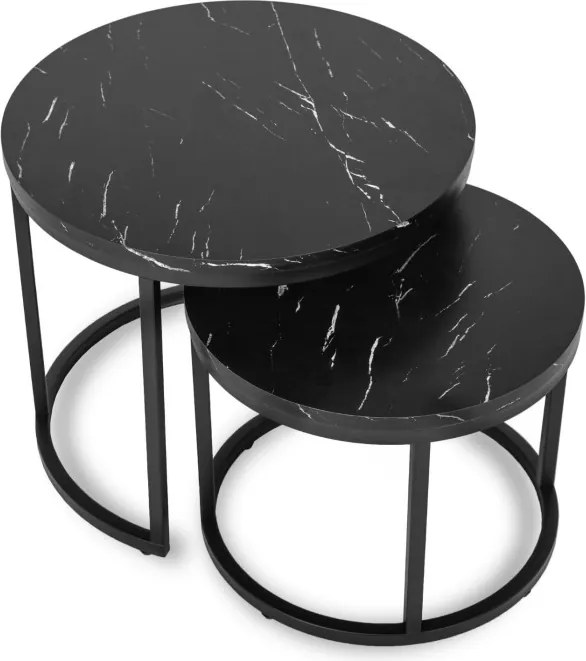 Zestaw Stolików Kawowych MAURO 43 cm/53 cm Czarny Marmur Nowoczesny Glamour