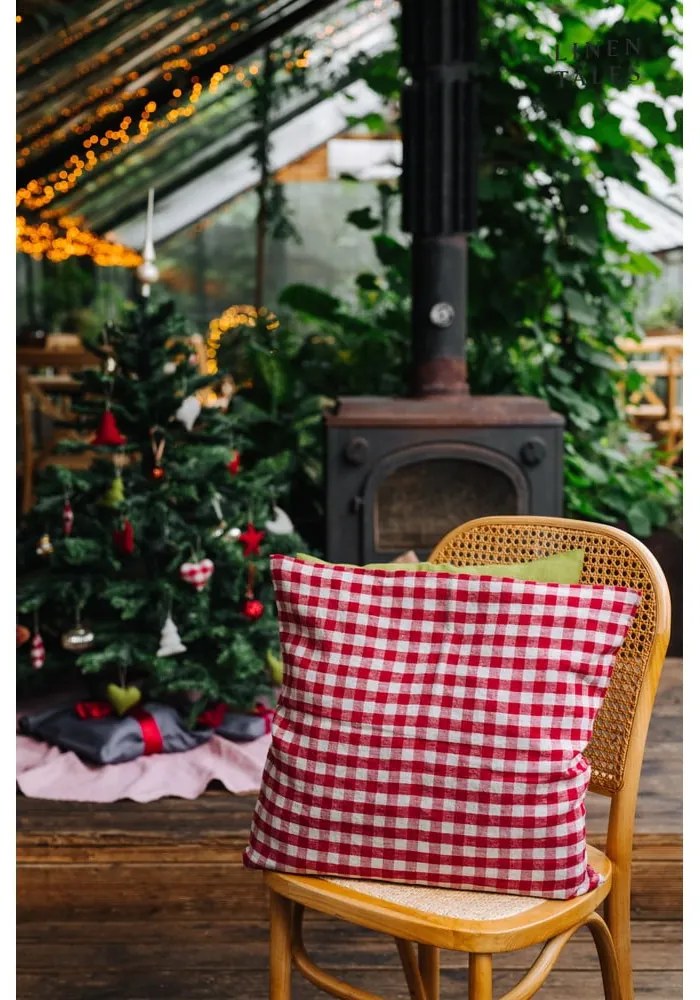 Lniana poszewka na poduszkę 50x50 cm Red Gingham – Linen Tales
