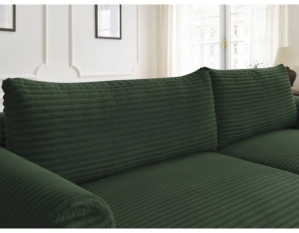 Ciemnozielony sztruksowy rozkładany narożnik (prawostronny) Lucien – Bobochic Paris