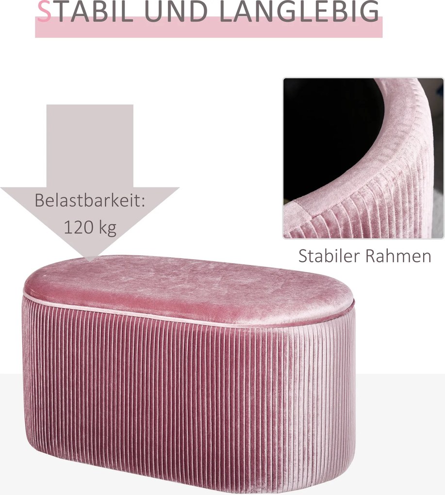 HOMCOM Ławka tapicerowana z pojemnikiem styl francuski elegancka różowa aksamitna do salonu | Aosom PL