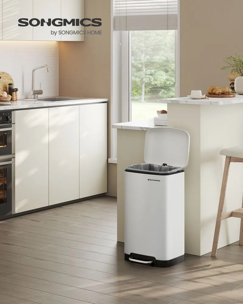 SongmicsHome Kosz na śmieci z wolnym zamykaniem SLOW, 30l, biała