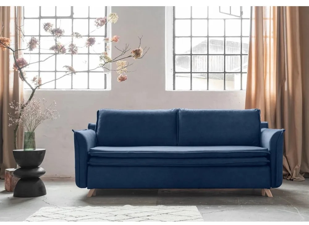 Ciemnoniebieska aksamitna rozkładana sofa 225 cm Charming Charlie – Miuform