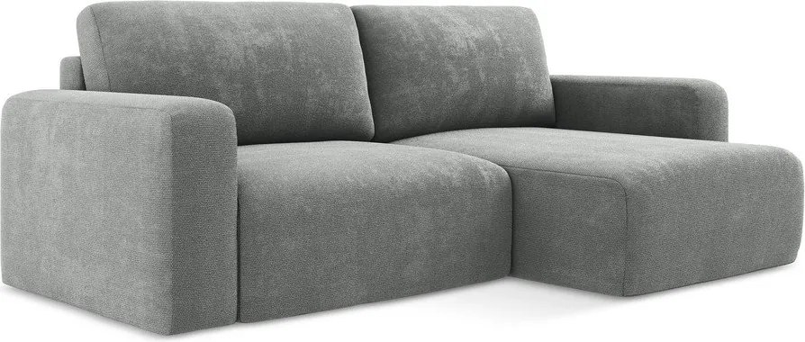 Szary rozkładany/ze schowkiem narożnik z tkaniny szenilowej (prawostronny/z szezlongiem) Kona – Makamii