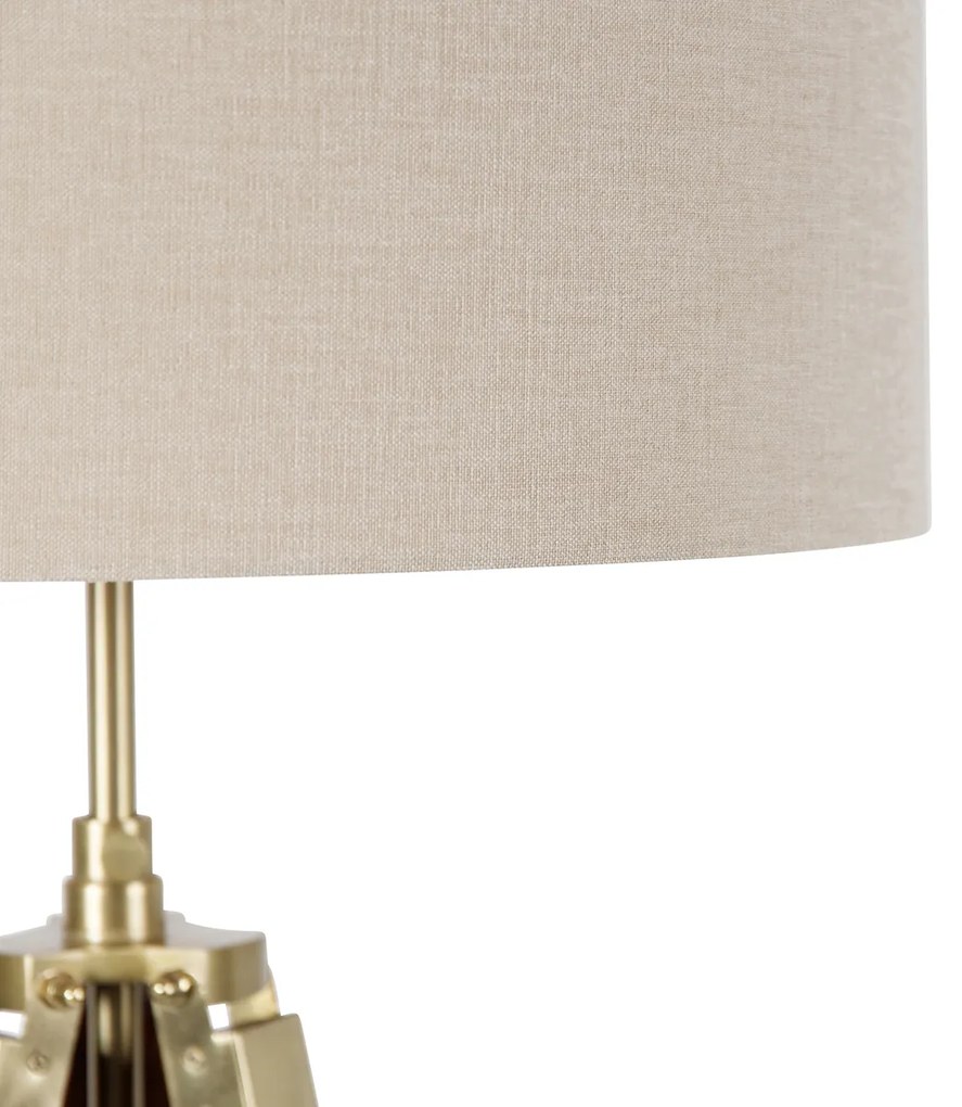 Lampa stojąca mosiężna z abażurem w kolorze jasnobrązowym 50 cm na trójnogu - CortinPrzemysłowy Oswietlenie wewnetrzne