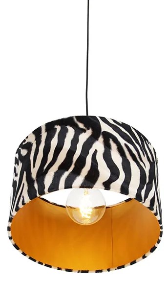 Nowoczesna lampa wisząca czarna z abażurem w zebrę 35 cm - Combi Nowoczesny Oswietlenie wewnetrzne