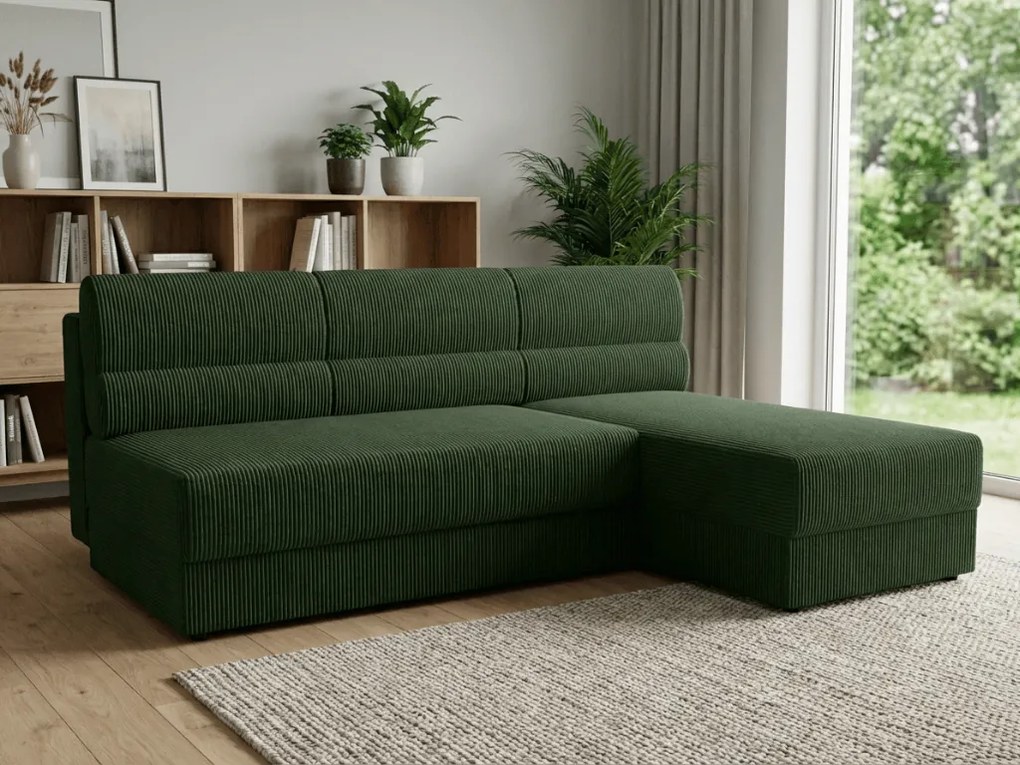 Rozkładana obustronna sofa narożna do L TAVERO SLIM 201x140 cm, ciemnozielona