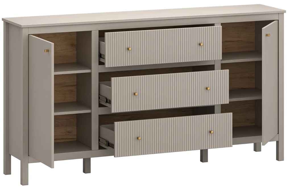 Komoda Dwudrzwiowa z Szufladami SELVIO 183 cm Taupe Ryflowana Nowoczesna