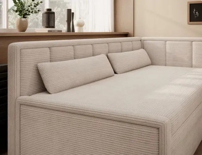 Sofa rozkładana z funkcją spania FULGEO beżowa prawa ELTAP